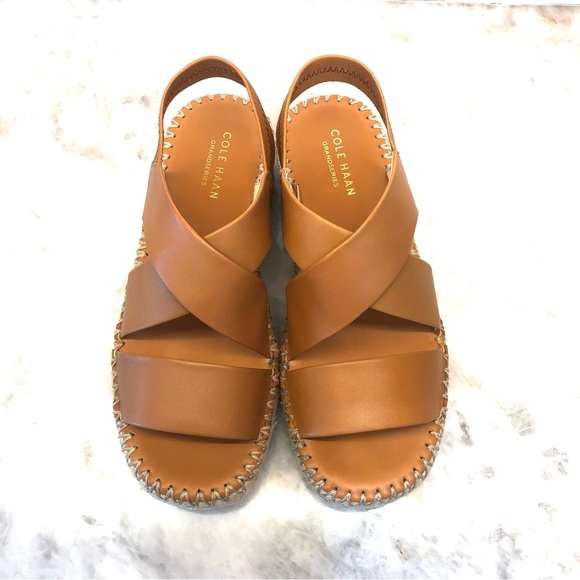 Cole Haan Cloud Vero Tan Espadrille Leather SlingBack Wedge Sandal -New - Picture 6 of 12